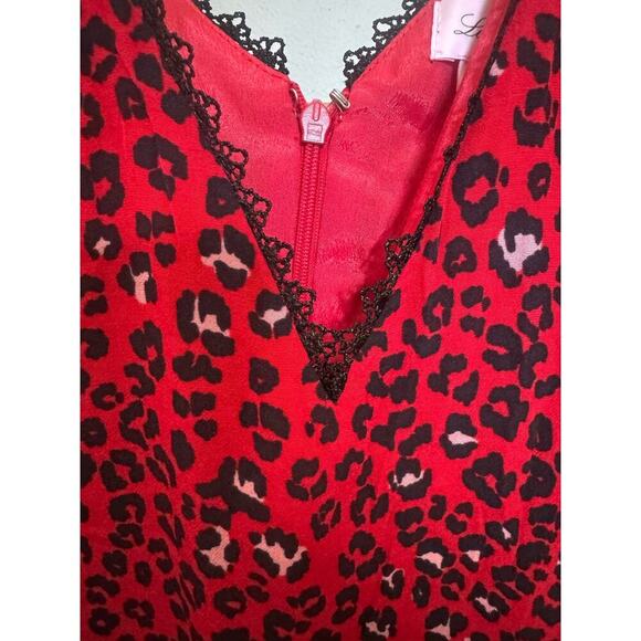 Lovers And Friends NWOT Jason Dress Cheetah Mini V Neck Red Black Size Small - Picture 7 of 12
